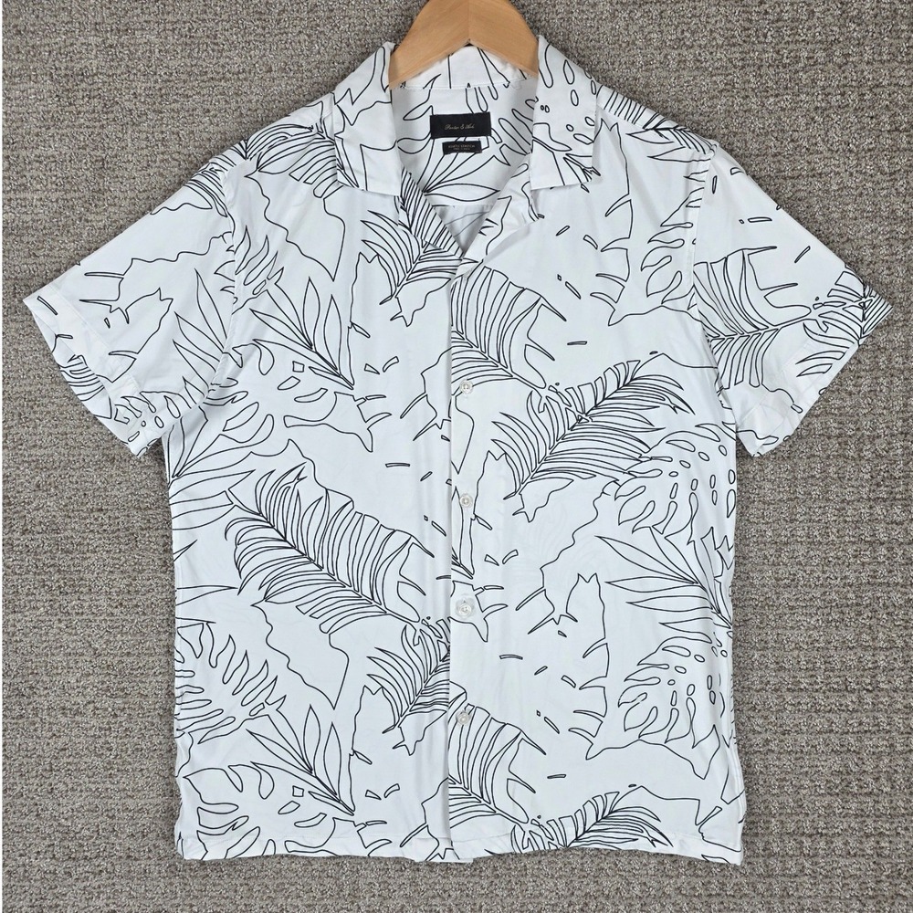 Porter & Ash Mens Kinetic Stretch Short Sleeve Button Down Shirt White Floral M